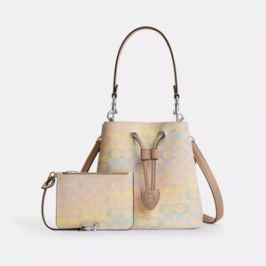 NWT! Coach  Rowan Bucket Bag In Rainbow Signature Canvas (CDA92)
